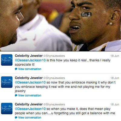 Footballer DeSean Jackson's Twitter boast about his salary backfired when a jeweller replied
