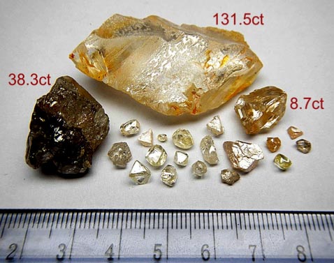 A selection of diamonds uncovered at the Lulo Concession.