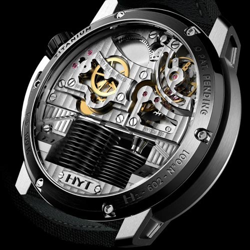 Back view of the H1 Hydro Mechanical Watch that shows the inner workings.
