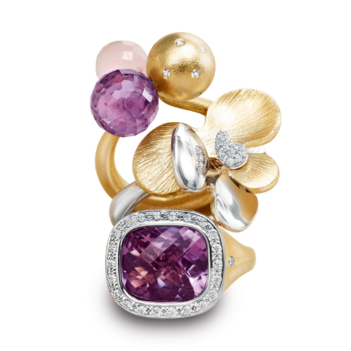 Ole Lynggaard's new 'Laura' ring coupled with its 'Globe' and 'Cushion' ring