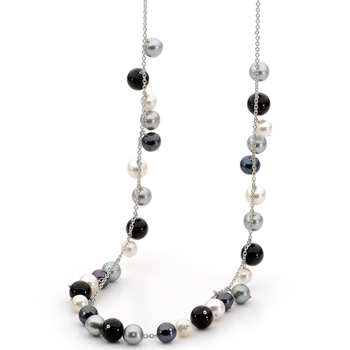 New from Ikecho Pearls, this necklace is laced with mixed pearls
