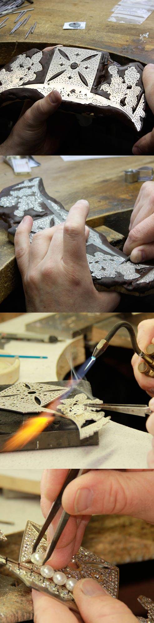 The tiara in the hands of an Asprey Master Jeweller, from solder to setting.