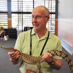 JAA President Peter Beever with a baby croc at Nationwide's annual conference