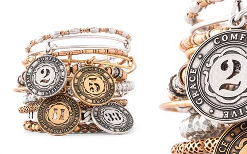 A selection of bangles from Alex and Ani's Numerology collection