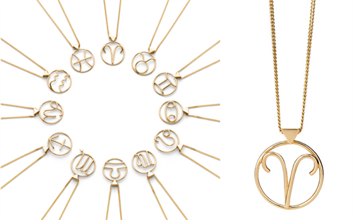 Karen Walker’s Zodiac collection, with a close-up of the Aries pendant