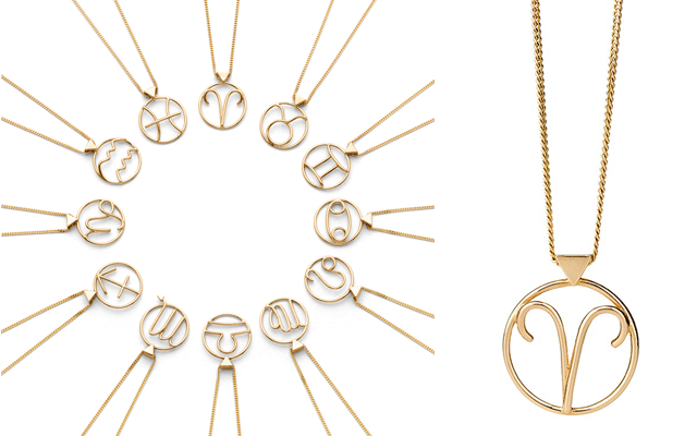 Karen Walker’s Zodiac collection, with a close-up of the Aries pendant