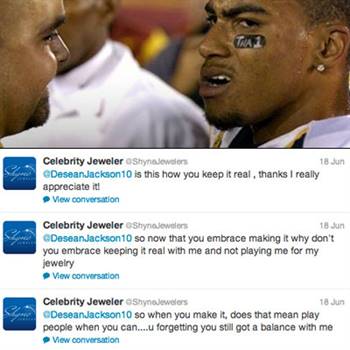 Footballer DeSean Jackson's Twitter boast about his salary backfired when a jeweller replied
