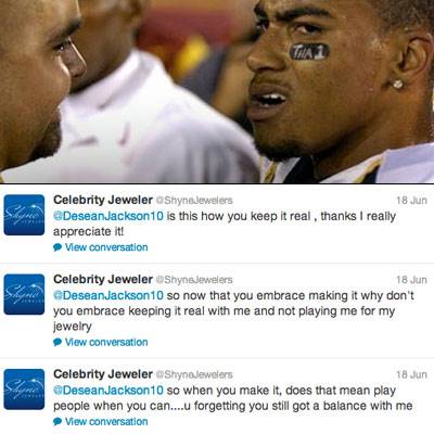 Footballer DeSean Jackson's Twitter boast about his salary backfired when a jeweller replied