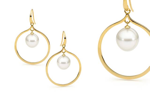 Allure South Sea Pearls’ hoop style hook earrings.