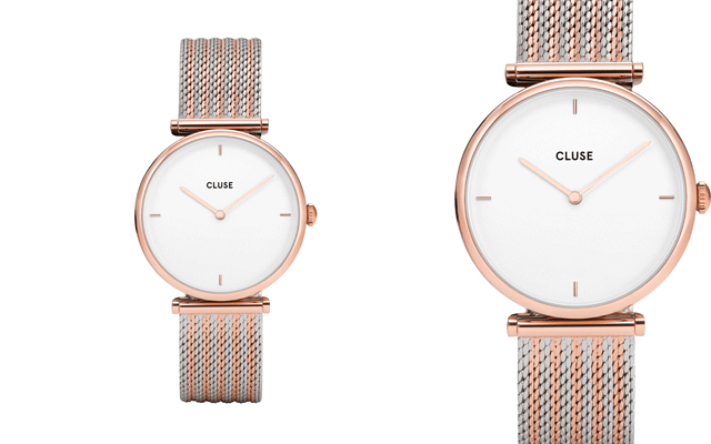 Cluse with rose gold and silver mesh strap and rose gold details