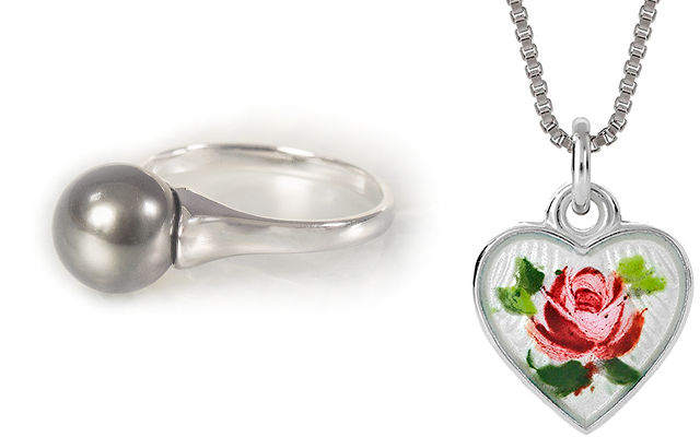 Tahitian Pearls silver ring and heart necklace