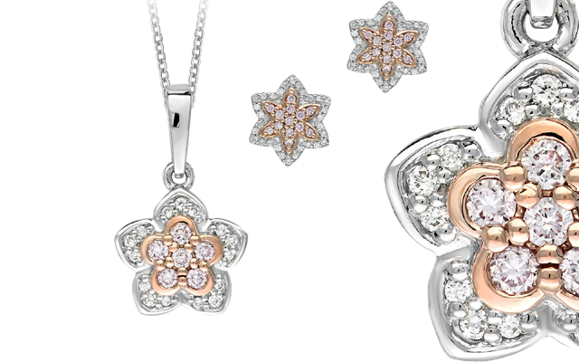 Blush Pink's Ariel earrings (right) and Taya pendant (left)