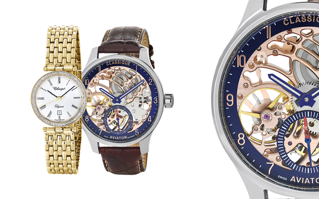 Classique's swiss quartz watch & aviator skeleton