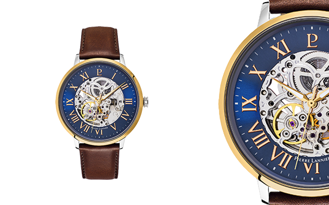 Pierre Lannier skeleton gold watch collection