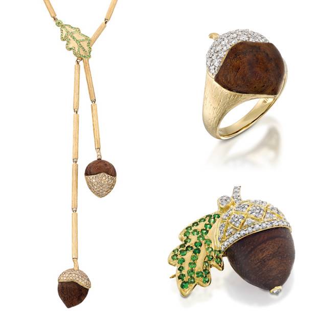 'Grand Oak' brooch, pendant and ring by Dana Aviv
