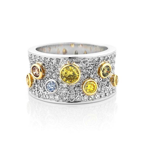 Rare coloured diamond pave´ ring by Aaron Wilson.