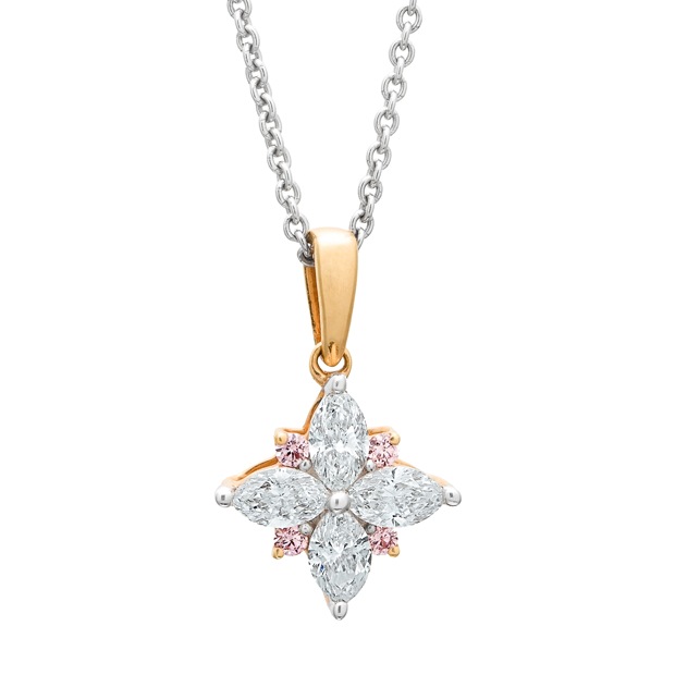 White marquise & Argyle pink diamond pendant by Rohan Milne.