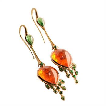 Mandarin & tsavorite garnet earrings by Nicky Burles.