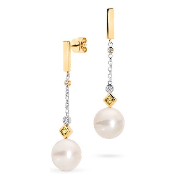 'Grace Diamond, Sapphire & Pearl Drop' earrings by  Adina Jozsef.