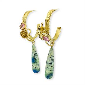 Botanical jewel hoop earrings by Nina Oikawa.