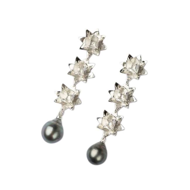 Triple Lotus Tahitian Pearl Earrings, Brave Edith