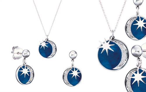The Sun, The Moon and Stars necklace and earring set by Engelsrufer.