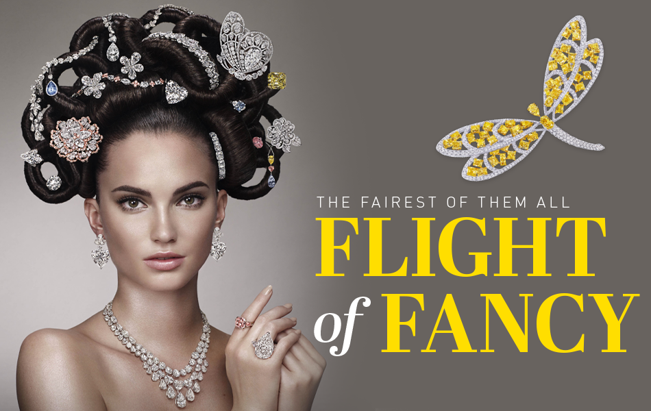 Graff Diamonds recreates its iconic 1970s campaign for its 60th anniversary in 2013. Model Dalia Gunther had her hair bejewelled with over US$500 million of Graff's most precious creations at his London headquarters. In amongst the 22 spectacular pieces is also a 52.73-carat vivid yellow diamond.