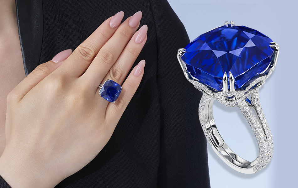 A remarkably rare sapphire and diamond ring was the headline item of a recent auction in Hong Kong, selling for $USD9.5 million ($AUD14.61 million). | Source: Christie's