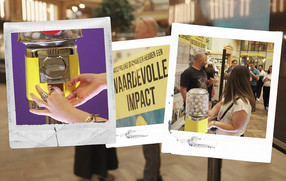The Antwerp World Diamond Centre (AWDC) has completed a marketing campaign that features a gumball machine filled with lab-created diamonds that can be won for €5 ($AUD8.90). | Source: Antwerp World Diamond Centre
