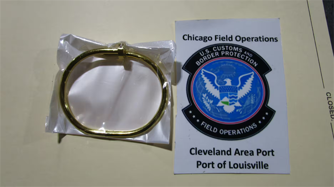 This fake Cartier “Juste Un Clou” bracelet was among over 2,000 counterfeit pieces seized in Kentucky last week—worth $25 million if genuine. Most are destroyed, says CBP. | Source: National Jeweler/CBP