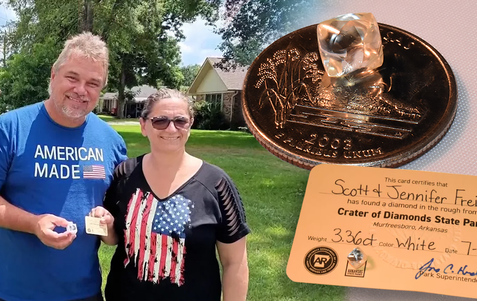 There’s been another exciting discovery at the Crater of Diamonds State Park, with a lucky couple stumbling across a 3.36-carat diamond. | Source: National Jeweler/NBC 6 South Florida