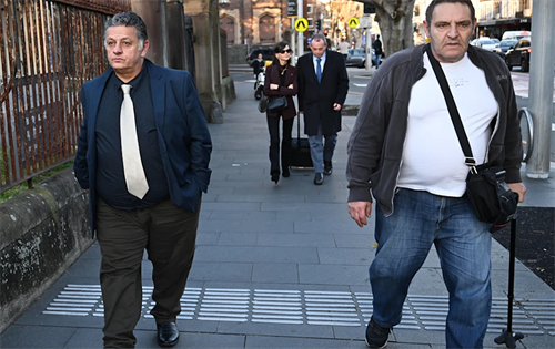 Mounir Helou (left) and Andrea David Cusumano (right) leave Darlinghurst District Court during their trial. | Source: The Sydney Morning Herald/Janie Barrett