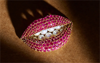 Salvador Dalí and Henryk Kaston, Cultured Pearl and Ruby Lips Brooch. Signed “HK” for Henryk Kaston. Courtesy Louisa Guinness Gallery and Leo Bieber.