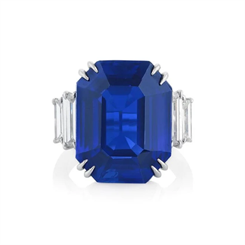 18-carat Kashmir sapphire with diamond shoulders