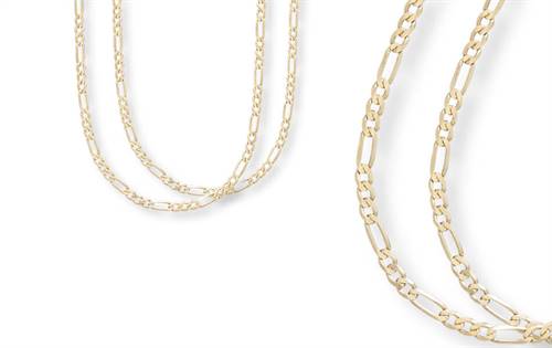 Athan's Figaro Chains: Classic Italian craftsmanship redefined in 9ct & 18ct yellow gold. Hand-finished, offering strength, sophistication, and timeless appeal. Variety of sizes. | Source: Athan Wholesale Jewellers