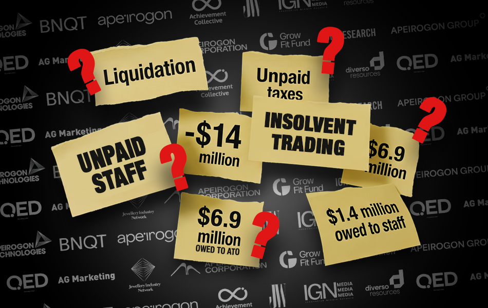 The Jewellery Industry Network, founded by Angkham (Andy) Phanthapangna and Laura Moore, is connected to seven companies that have collapsed with $14 million in liabilities, and owing the Australian Taxation office $6.9 million along with $1.4. million to staff.