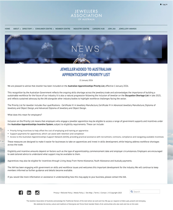 ARROGATED ACCLAIM? - The JAA’s website statement welcomed jewellers’ addition to the Apprenticeships Priority List, but omitted any mention of the buying groups that drove the campaign.