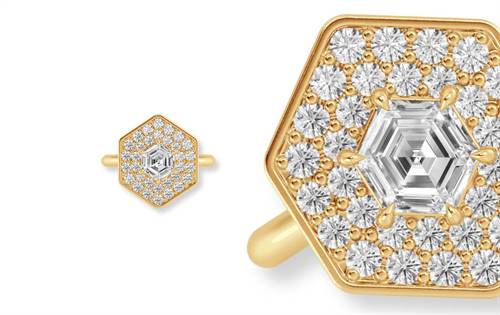 World Shiner: Modern design meets geometric precision. Signature hexagon diamonds framed by radiant halos. Balance, symmetry, and refined brilliance in every piece. | Source: World Shiner