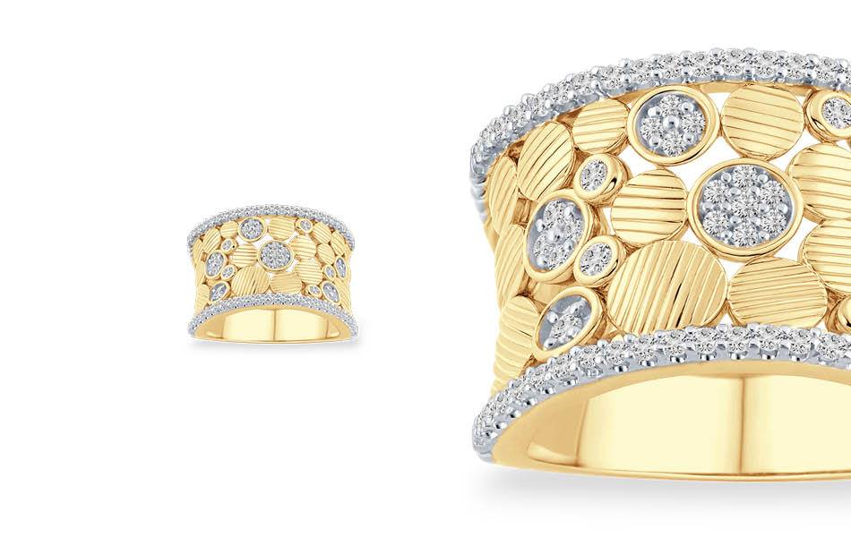 World Shiner: Experience tactile luxury. Dimensional, sculpted surfaces meet delicate diamonds in this handcrafted ring. A celebration of form, feel, and fine craftsmanship. | Source: World Shiner