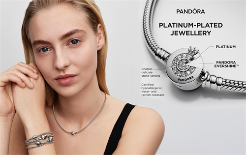 The world’s largest jewellery brand, Pandora, has confirmed plans to launch a new collection of platinum-plated products among surging gold and silver prices. | Source: Pandora
