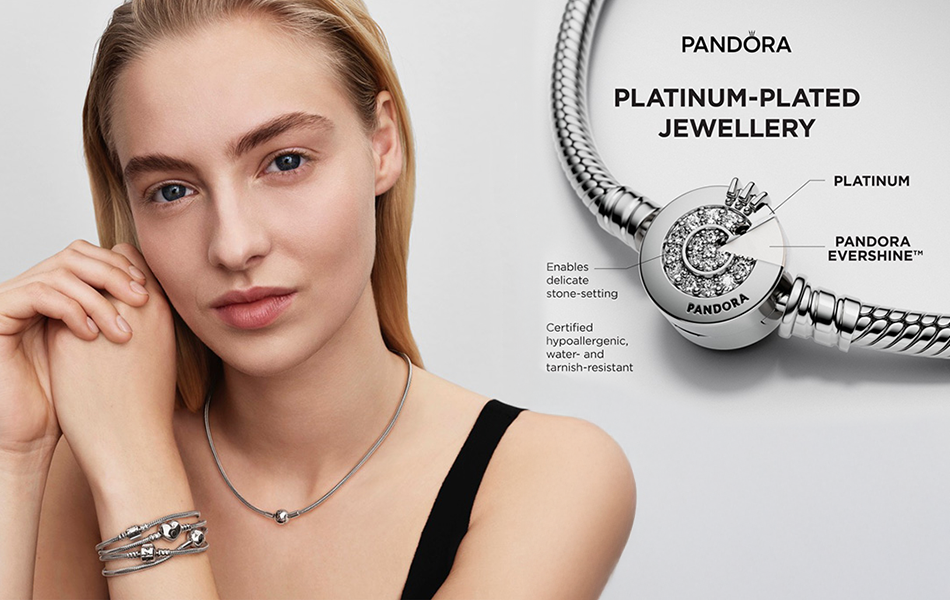 The world’s largest jewellery brand, Pandora, has confirmed plans to launch a new collection of platinum-plated products among surging gold and silver prices. | Source: Pandora