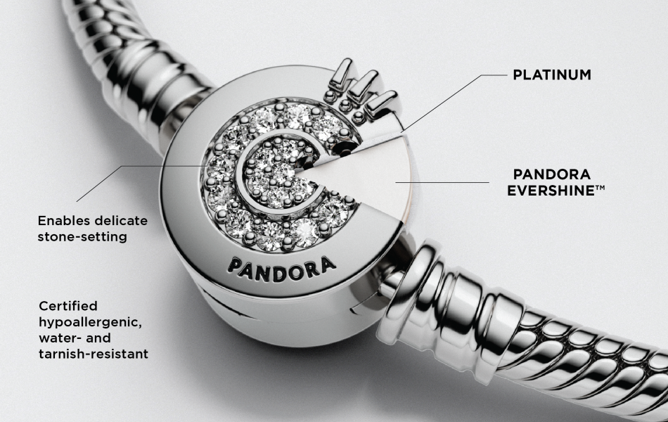 Pandora has switched to platinum-plated bracelets, rolling out a 30-store Northern Europe launch and online availability. Executives cite market costs and emotional value for customers, while designers warn plating longevity may be impacted.