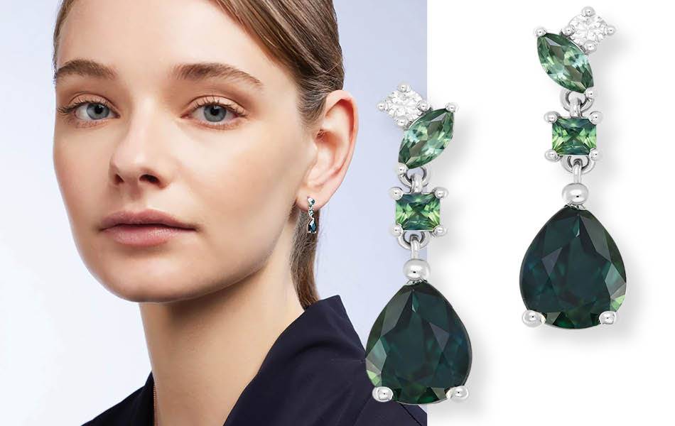 Australian sapphires and white diamonds in a petite drop design. Stylish and wearable, adding a subtle pop of colour. Statement sapphire focal point.