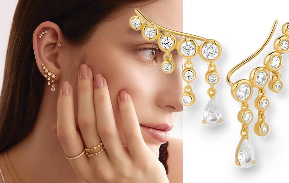 Delicate & luminous with graduated molten bezels, cubic zirconia stones & cascading teardrops. Perfect for treasuring life's delicate moments.