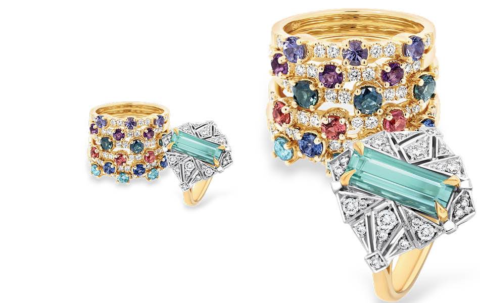 Delicate 9ct bands with vibrant tanzanite, amethyst, sapphire & more. Mix, match & shine! Plus, Art Deco 18ct yellow/white gold dress ring. | Source: Soklich & Co.