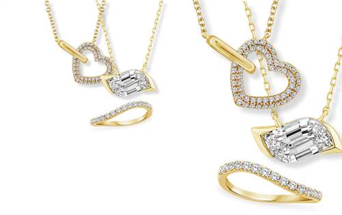 Elegant 9ct gold necklace with wave detail, gold vermeil heart necklace, and stylish wave-inspired gold vermeil ring. Elevate your everyday look. | Source: Lab Diamond by DGA - Duraflex