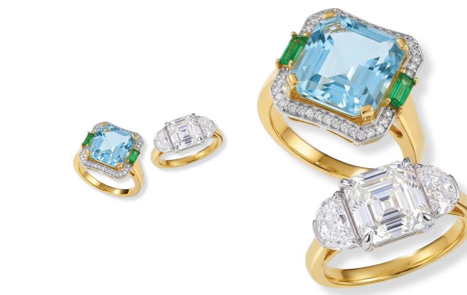 'Asscher' collection embodies precision & timeless brilliance. 'Riviera' collection captures sunlit glamour with sculptural brilliance. Discover effortless luxury. | Source: Gerrim International