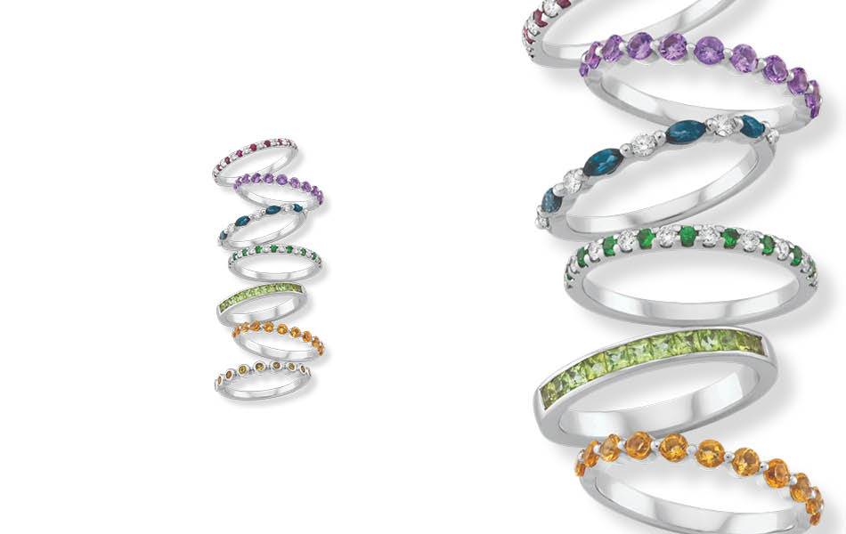 Ladies' rings designed for versatility & self-expression. Layer endless combinations with diamonds & gemstones. Create a unique stack or wear solo. | Souce: Becks