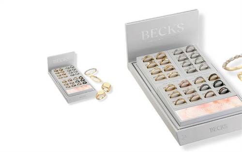 Showcase best-selling ring styles with beautifully built, professionally branded tray units. Available in two sizes, highlighting 50 years of quality & craftsmanship. | Source: Becks