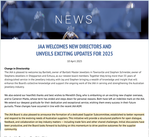 PLEASED: When first announcing its project in April 2025, the JAA board framed it as a proactive initiative saying it was the “formation of a dedicated Supplier Subcommittee” around a “structured platform”.